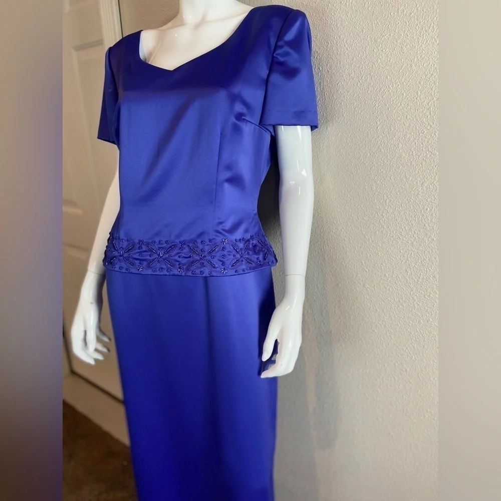 Donna Morgan~Lovely Beaded Formal Maxi Dress~Back Zipper~Short Sleeve~Size 14 - Picture 14 of 14